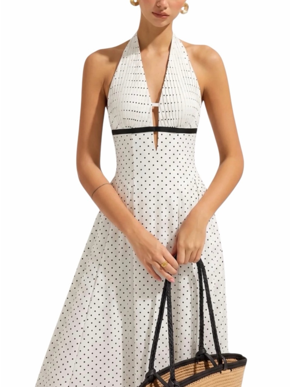 Commense White Black Polka Dot Sleeveless Pleated Maxi Dress XL NWT